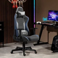 Vinsetto Sedia da Gaming Reclinabile a 150° con Funzione Dondolo, in Tessuto Effetto Lino, 66x53x128-138 cm, Grigio(m-2)