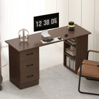 HOMCOM Scrivania Moderna con 3 Cassetti e 3 Ripiani per Camera e Ufficio, in Legno, 120x49x72 cm, Color Noce(m-2)