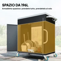 HOMCOM Carrello da Cucina in Acciaio Inox con Armadietto Contenitore e 6 Ganci, 86x50x86.5 cm, Nero(m-5)