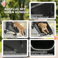 PawHut Hundewagen Faltbar Hundebuggy für große Hunde bis 30 kg mit 360°Drehrädern Netzfenster Kissen Verstellbarer Griff Grau(m-6)
