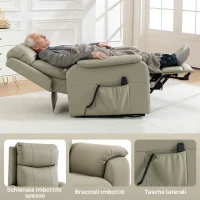 HOMCOM Poltrona Elettrica Alzapersona Reclinabile 170° in Pelle Finta Traspirante con 2 Motori, Telecomando, 4 Ruote, Freno, Poggiapiedi, Tasche Laterali, Crema(m-9)