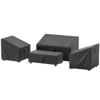 Outsunny Ensemble de 4 Housses Salon de Jardin Imperméables 420D Tissu Oxford, 6 Évents et Sac de Rangement, 142x80x77cm, Noir(m-13)