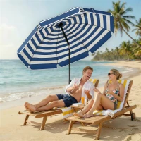 Outsunny 1.8 m Beach Umbrella Parasol with Sand Anchor, Portable 30° Tilting Patio Sun Shade with Adjustable Height, Blue/White(m-10)