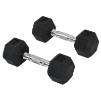 HOMCOM Set di 2 Manubri da Palestra Esagonali da 5kg in Gomma con Impugnatura Antiscivolo, Nero(m-1)