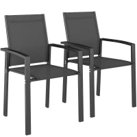 Outsunny Set 2 Sedie da Giardino Impilabili con Seduta Traspirante, in Alluminio e Textilene, 56x58x89 cm, Grigio Carbone(m-1)