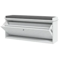 HOMCOM Banc à chaussures avec tiroir rabattable, coussin d'assise et étagère réglable, 100 x 26 x 48 cm, blanc(m-13)