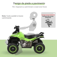 HOMCOM Quad per Bambini 18-36 Mesi a Spinta Manuale con Suoi Integrati, in PP e Metallo, 44x67.5x38 cm, Verde(m-4)