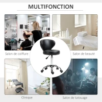 HOMCOM Tabouret à roulettes, tabouret de massage en PU avec hauteur réglable 73-88cm et dossier, chaise de travail pivotant 360°, cadre en acier, pour salon de massage, tatouage, clinique, spa, noir(m-7)
