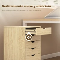 HOMCOM Cajonera Escritorio Archivador Móvil con 6 Cajones Ruedas Guías Deslizantes Silenciosas para Oficina Casa Roble(m-5)