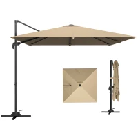 Outsunny Parasol déporté carré 3 x 3 m, parasol de jardin extérieur, rotation 360°, inclinable 5 positions, base en croix, kaki(m-11)
