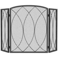 HOMCOM Grilaj metalic geometric pliabil 3 piese, protecție rezistentă la căldură pentru șemineu, Negru(m-7)