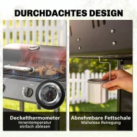 Outsunny Gasgrill 5 KW 2 Brenner BBQ Grillwagen Edelstahl inkl Seitentisch Unterkorb Frontabdeckung Thermometer Emaille-Grillrost(m-7)