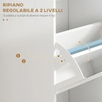 HOMCOM Scarpiera Moderna con 3 Cassetti Ribaltabili per 15 Paia di Scarpe e Ripiano Regolabile, 54x24x117.5cm, Bianco(m-5)