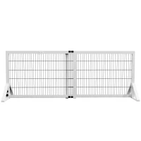 PawHut Barrière de sécurité pour chien barrière de protection à 2 panneaux largeur réglable 101-181 cm en bois acier blanc(m-11)