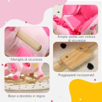 HOMCOM Cavallo a Dondolo Unicorno con 32 Canzoni, Base in Legno e Cintura di Sicurezza, Età 18-36 Mesi, Rosa(m-7)