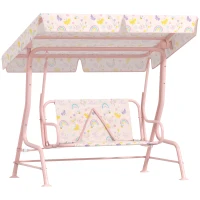 AIYAPLAY Columpio de Jardín Exterior para Niños de +3 Años con Toldo Ajustable Arnés de Seguridad 112x75x120 cm Rosa(m-1)