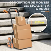 DURHAND Diable d'escalier pliable 120 kg 6 roues, diable demenagement en acier avec cordes télescopiques, 44x67x106,5cm, orange(m-5)