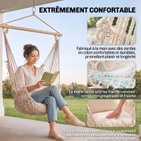 Outsunny Fauteuil suspendu extérieur et intérieur chaise hamac balançoire avec coussins, tissage en coton, charge 120 Kg, blanc(m-4)