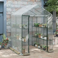 Outsunny Serra da Giardino Esterno in PVC Trasparente, Serra da Balcone con Scaffali per Piante Orto 1.43 x 1.43 x 1.95m(m-2)