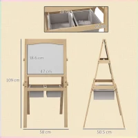 AIYAPLAY Lavagna per Bambini con Cavalletto 3 in 1 e Cestini, Età 3-6 anni, 58x50.5x109cm, Color legno(m-3)