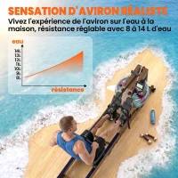 SPORTNOW Rameur à Eau Rameur Appartement Pliable Double Rail Aluminium Capacité 158kg Connexion Bluetooth 182x42x67cm Chêne(m-5)
