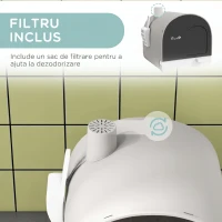 PawHut Litieră pentru Pisici Închisă cu Filtre, Lopățică și Tăviță, Structură din PP, 43x44x47cm, Gri(m-6)