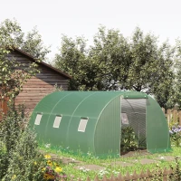 Outsunny Serre de jardin tunnel 13,5 m² 6 fenêtres porte zippée enroulable châssis acier galvanisé bâche PE 4,5 x 3 x 2 m vert(m-10)
