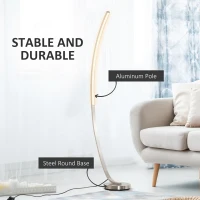 HOMCOM Aluminium Arc Floor Lamp, Futuristic Indoor Standing LED Light Home Ambience w/ Round Base Foot Switch, Living Room Bedroom Office Lounge, Silver Tone(m-5)