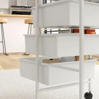 HOMCOM Carrello Multiuso con 3 Cestini Estraibili e Ruote per Cucina e Ufficio in Acciaio e PP, Bianco(m-8)