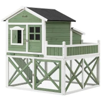 PawHut Galinheiro de Madeira Exterior Gaiola para 2 Galinhas com Grade de Arame Floreira para Cultivo Ninho Teto Asfáltico Bandeja Removível e Rampa 110x109x124cm Verde(m-11)