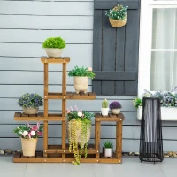 Outsunny Étagère à Fleurs en Bois Supports de Pots Porte Plante 6 tablettes - dim. 100L x 25l x 97H cm - Bois Massif de pin pour Intérieur Jardin Terrasse Balcon(m-10)