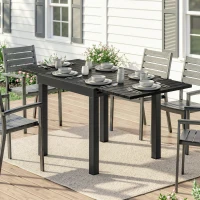 Outsunny Table de jardin extensible pour 4-6 personnes avec rallonge auto-stockée aluminium avec effet bois 80-160 x 80 cm noir(m-11)