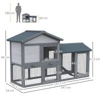 PawHut Clapier cage à lapins rongeurs 2 niveaux clapier lapin nain avec 3 portes verrouillables tiroir à déjection toit intégral bitumé 147L x 54l x 84H cm bois massif pin gris(m-3)