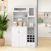HOMCOM Mobile Dispensa con Portabottiglie, Armadietti, Ripiani e Cassetto, in Truciolato e Legno, 100x38x172 cm, Bianco(m-2)