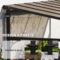 Outsunny Pergola Addossata 4x3 m con Tetto in Policarbonato, Metallo e Alluminio con Viti, Marrone(m-4)