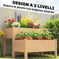 Outsunny Letto per Orto Rialzato a 2 Livelli con Ripiani in Legno, 119.5x102x76.5cm, Marrone(m-4)