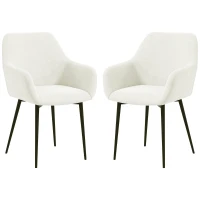 HOMCOM Set 2 Sedie da Pranzo Nordiche Imbottite con Braccioli Ricurvi in Tessuto Effetto Velluto, 54x57x80 cm, Crema(m-11)