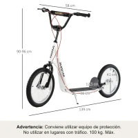 HOMCOM Patinete para Niños +5 Años, Patinete Infantil de 2 Ruedas, con Manillar Ajustable en Altura, 2 Neumáticos de Caucho Inflable, Doble Freno, Carga 100 kg, 139x58x90-96 cm, Blanco(m-3)