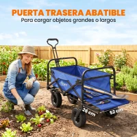 Outsunny Carro de Jardín Plegable con Longitud y Ángulo del Mango Ajustables y Bolsa de Transporte Carga 100 kg Azul Oscuro(m-6)