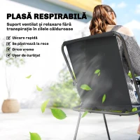 Outsunny Set Grădină 8 piese cu Umbrelă, 6 Scaune Pliabile și Masă din Sticlă Temperată, Negru(m-5)