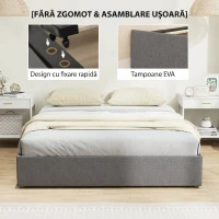 HOMCOM Cadru Pat Dublu cu Șipci și 3 Sertare, din Lemn, Poliester și Metal, 165x193x30 cm, Gri(m-5)