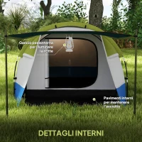 Outsunny Tenda da Campeggio Impermeabile con 2 Aree e 3 Ingressi, in Poliestere e Fibra di Vetro, 420x200x150 cm, Verde(m-6)