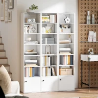 HOMCOM Librería de 7 Niveles Estantería para Libros Moderna con Estantes Abiertos y Puerta 40x30x180 cm Blanco(m-9)