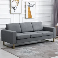 HOMCOM Divano a 3 Posti Relax Salotto con Cuscini 200 × 82 × 78cm Tessuto di Lino Grigio(m-2)