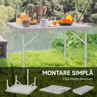 Outsunny Masă de Camping Pliabilă cu 2 Înălțimi Reglabile, 86x86x74 cm, Alb(m-7)