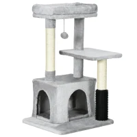PawHut Albero Tiragraffi per Gatti Multilivello con Lettino e Casetta, Rivestimento in Peluche, Grigio(m-1)