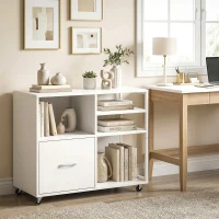HOMCOM Mueble para Impresora con Ruedas Mesa para Impresora con Estantes Abiertos y Cajón para Documentos Tamaño A4 Blanco(m-8)