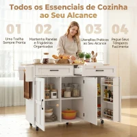 Ilha de Cozinha com Rodas HOMCOM e Tampo Extensível, 2 Gavetas, 3 Armários, Compartimentos na Porta e Toalheiro, Branco(m-5)