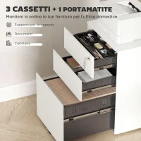 Vinsetto Cassettiera da Ufficio 3 Cassetti in Acciaio con Serratura e Rotelle, 39x48x59cm, Bianco(m-4)