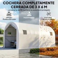 Outsunny Garaje Exterior para Coche 3x6 m Impermeable con Tejido PE Resistente Marco de Metal Galvanizado UPF 30+ Blanco(m-4)
